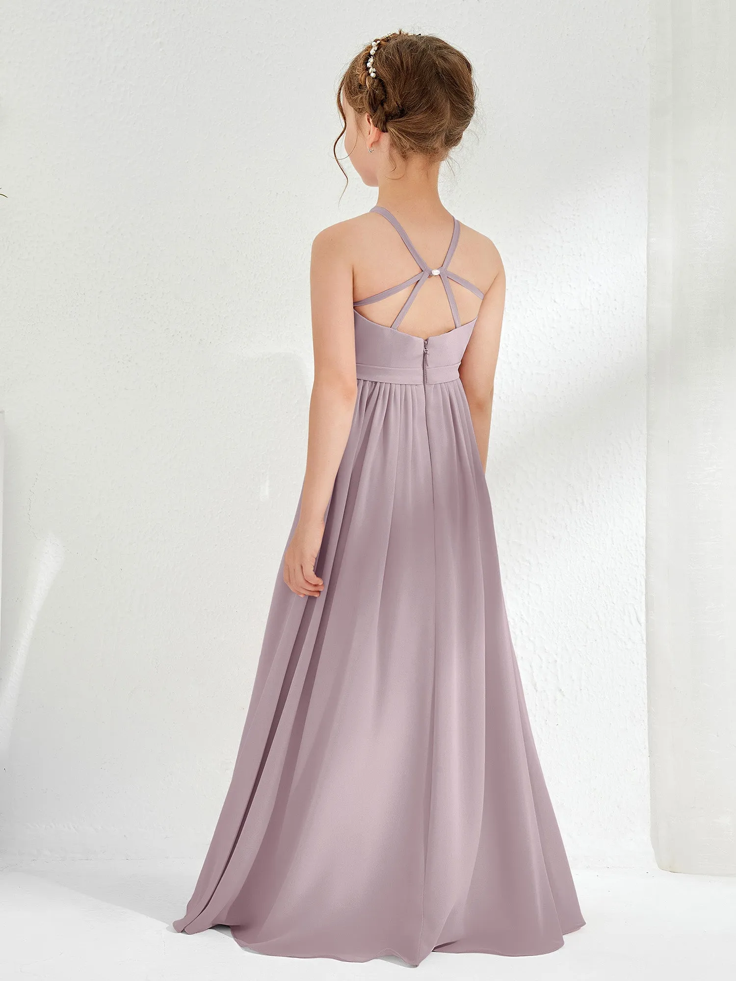 A-line Sleeveless Chiffon Long Junior Bridesmaid Dress Dusk
