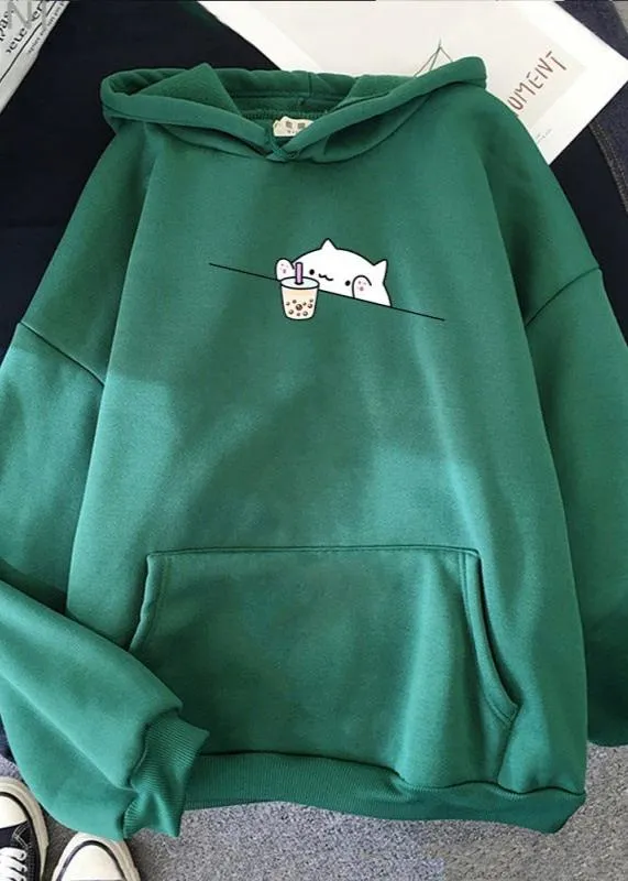 Adorable Cat Boba Hoodie - Soft & Cozy Women’s Sweatshirt