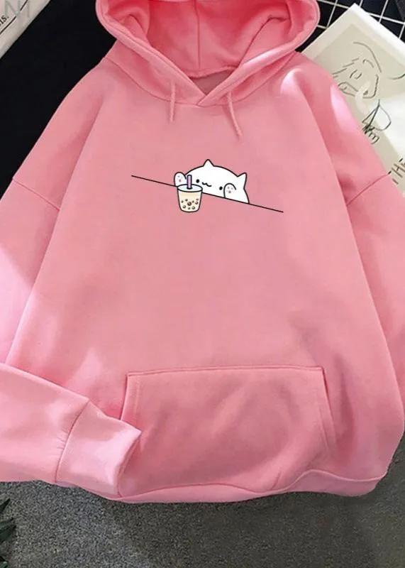 Adorable Cat Boba Hoodie - Soft & Cozy Women’s Sweatshirt