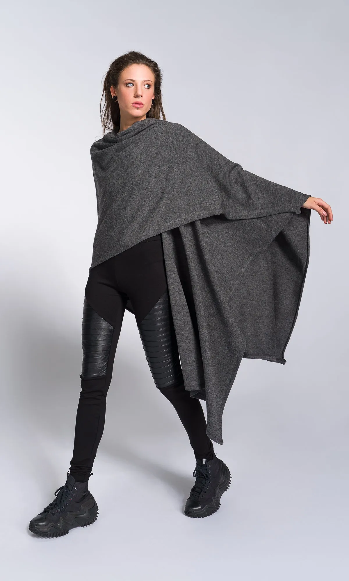 Asymmetric Knit Poncho Cardigan
