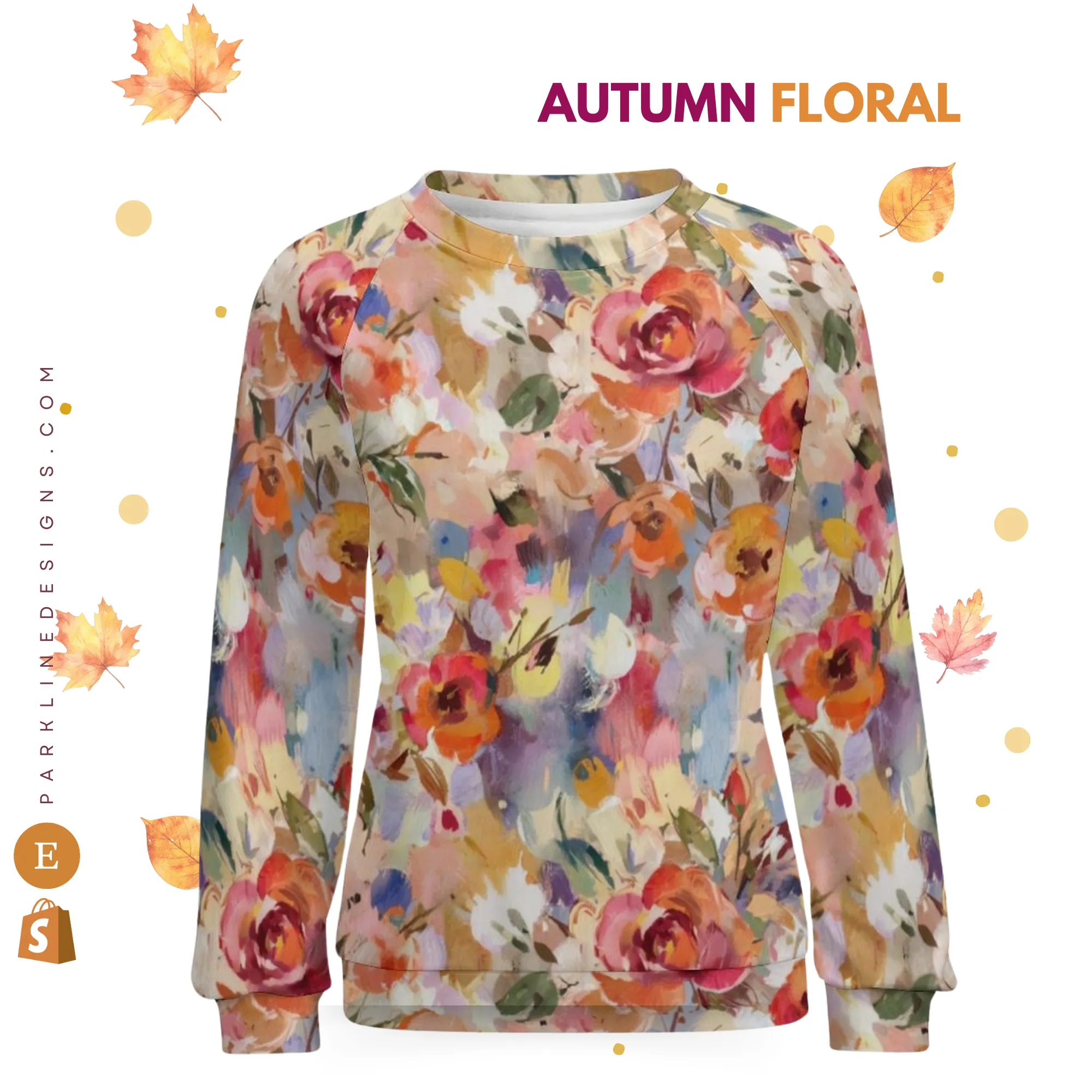 Autumn Floral | Women's Raglan Crewneck Sweatshirt | Cozy Autumn & Winter Crewneck