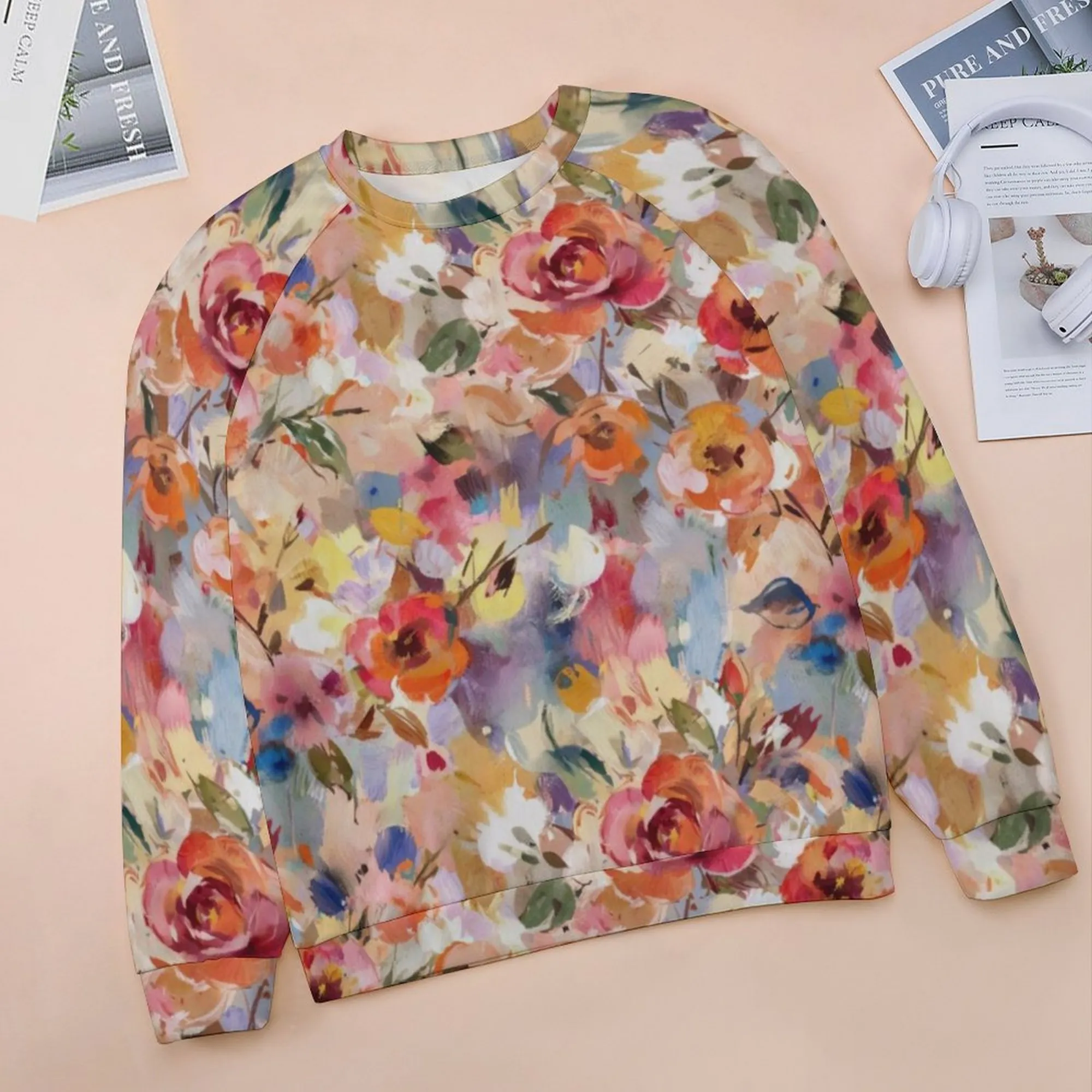 Autumn Floral | Women's Raglan Crewneck Sweatshirt | Cozy Autumn & Winter Crewneck
