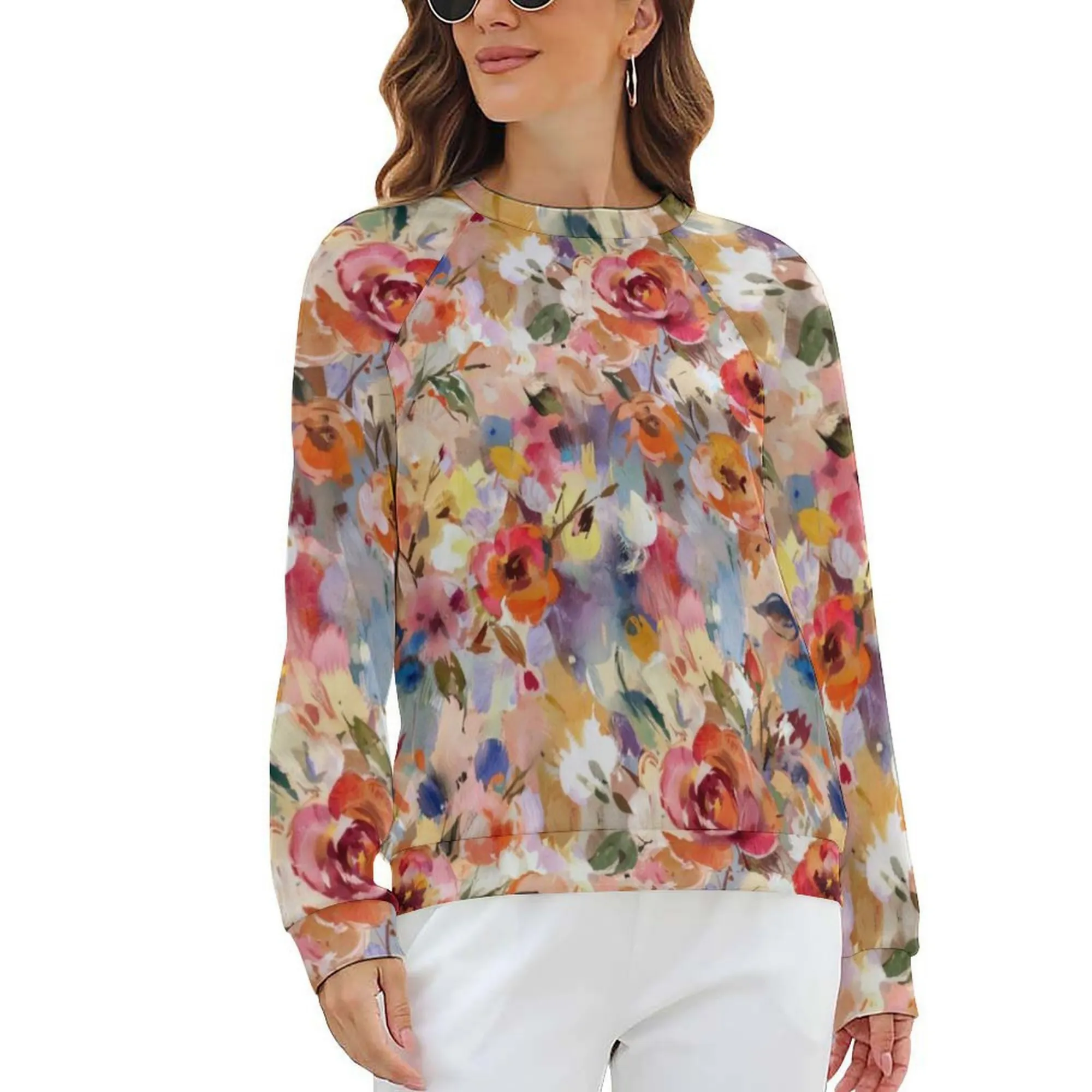 Autumn Floral | Women's Raglan Crewneck Sweatshirt | Cozy Autumn & Winter Crewneck