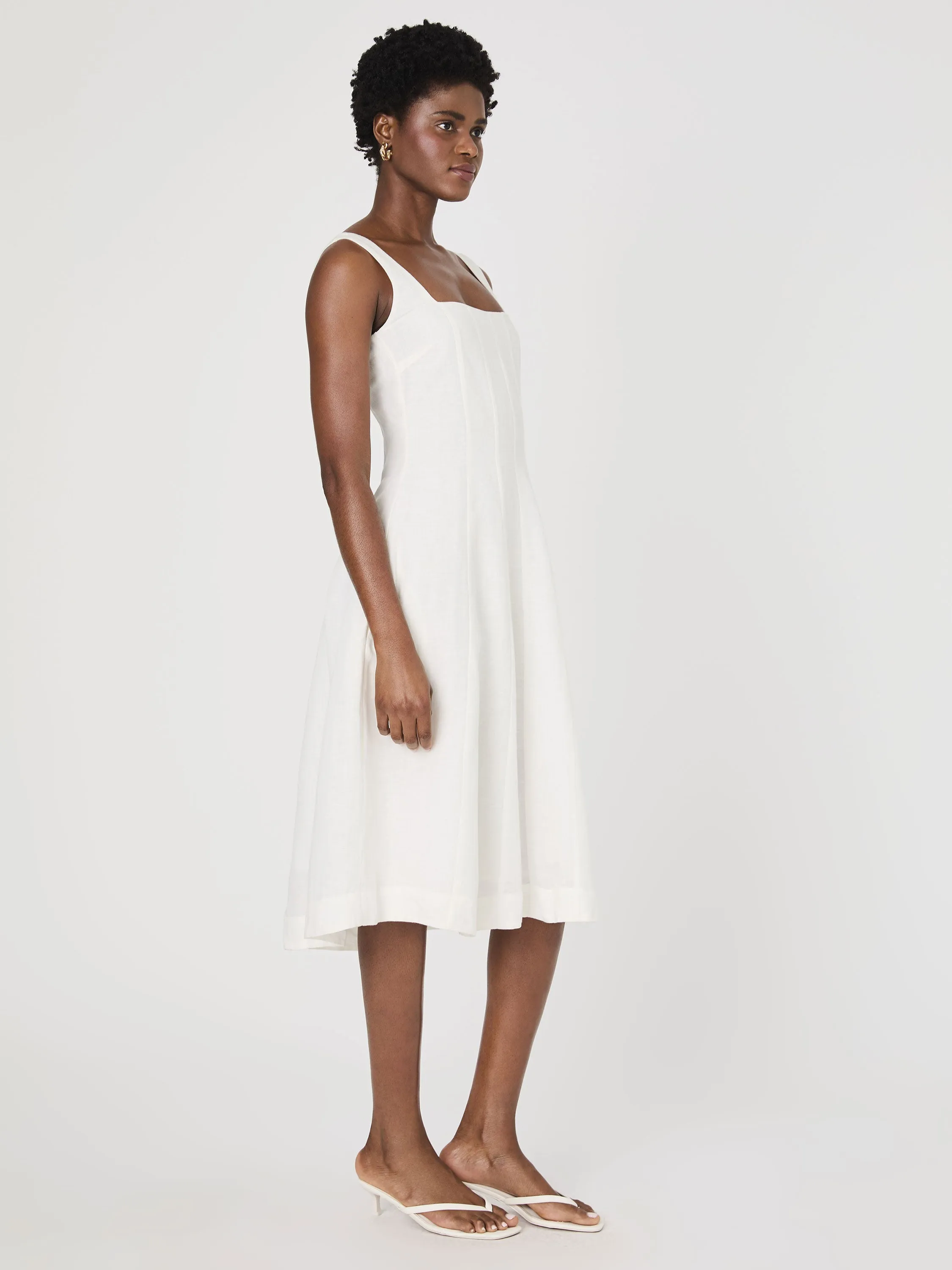 Birdie Linen Square Neck Midi Dress