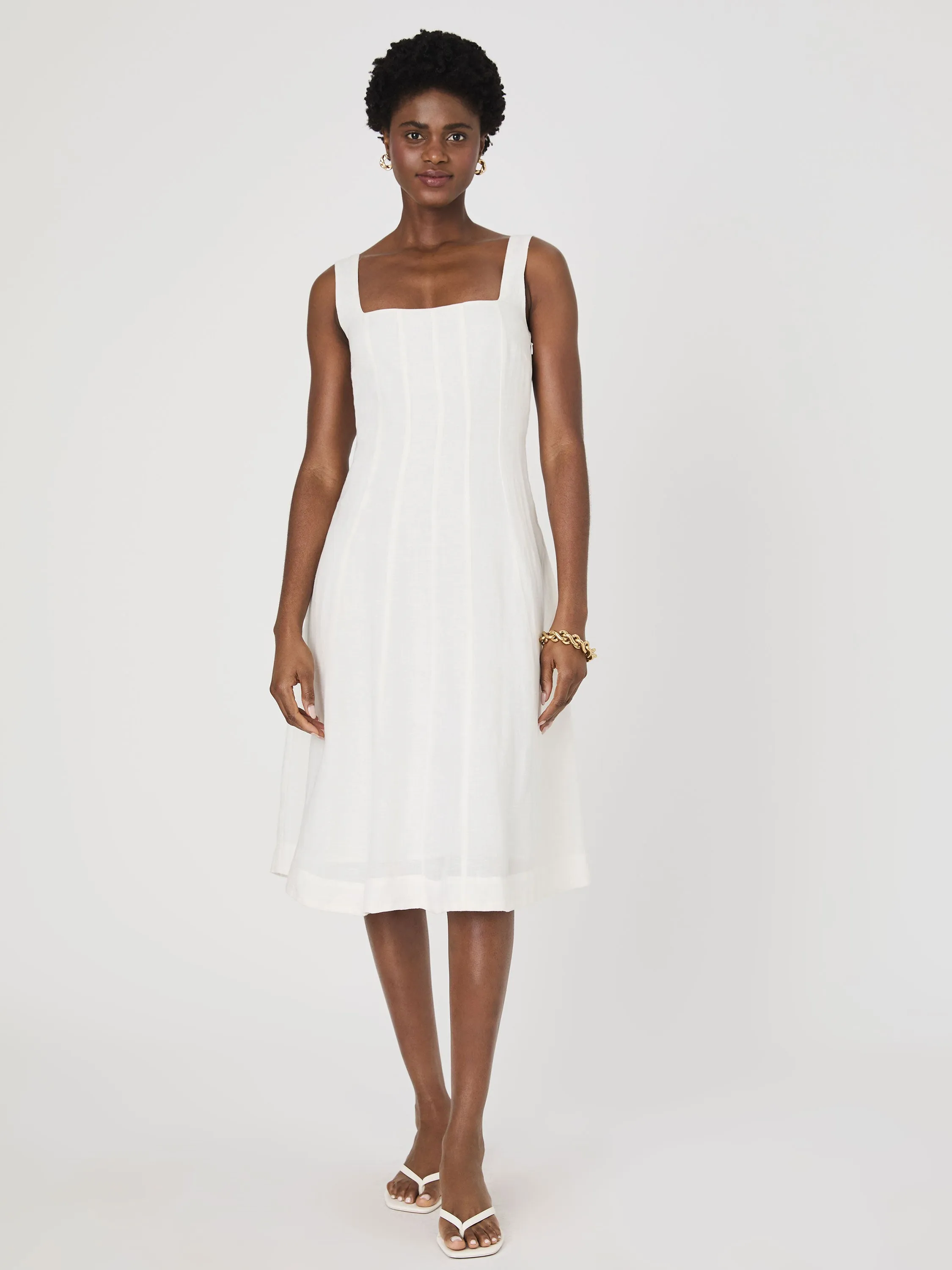 Birdie Linen Square Neck Midi Dress