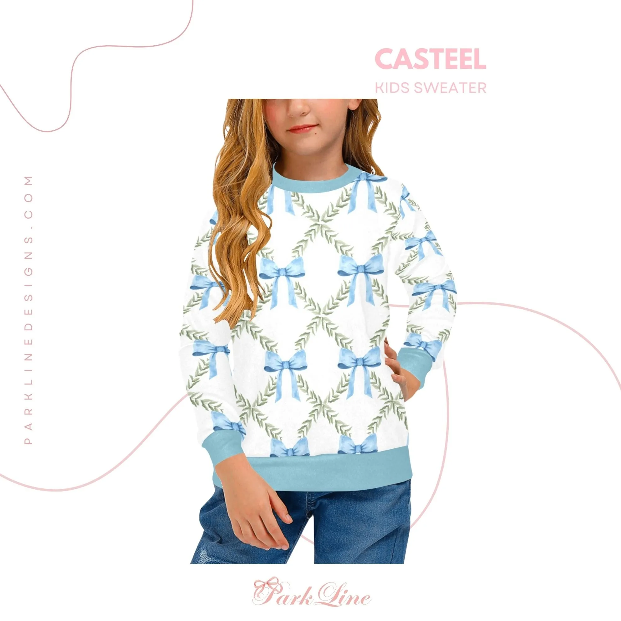 Blue Magnolia Crew Neck Sweatshirt | Soft Pink and Blue All Over Print | Cozy Fall & Winter Wardrobe Essential