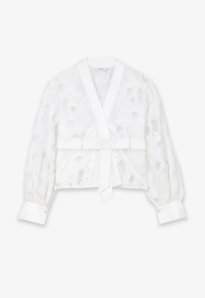 Choice Single Tone Organza Belted Blouse (2Pcs) Offwhite