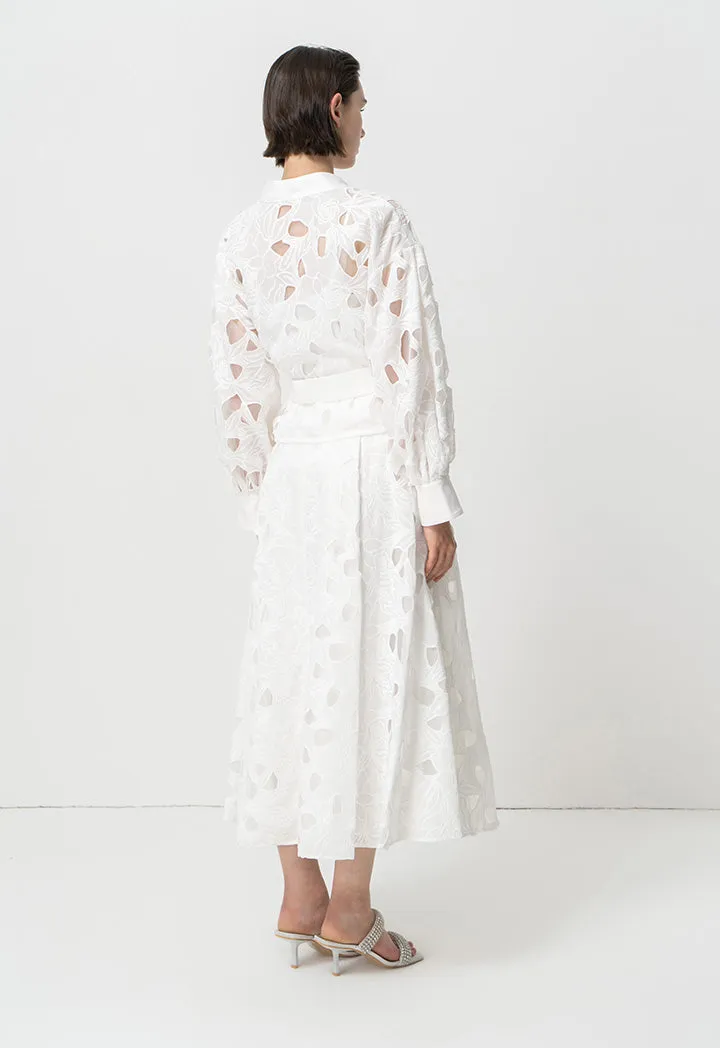 Choice Single Tone Organza Belted Blouse (2Pcs) Offwhite