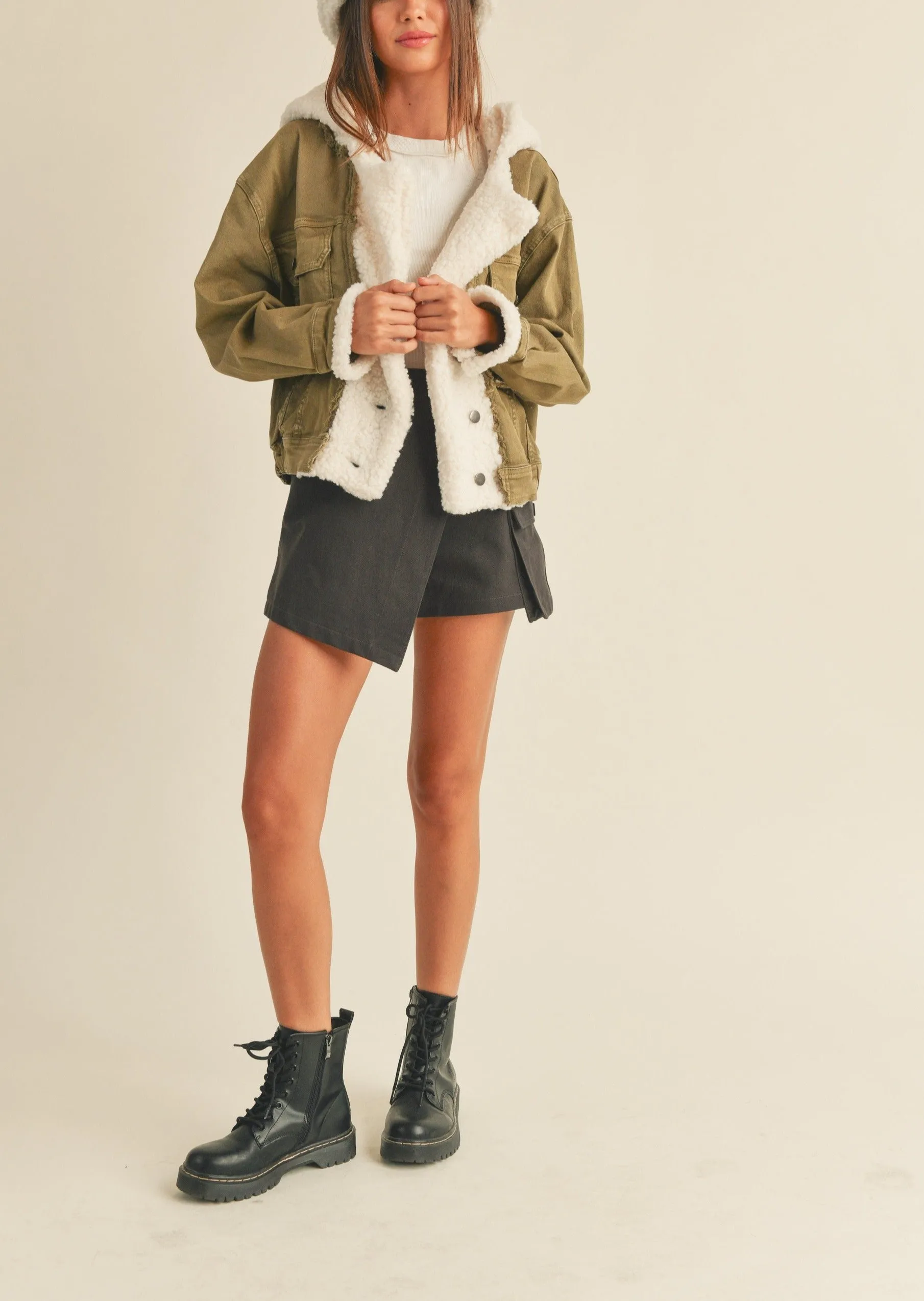 Cozy Sherpa Olive Denim Jacket