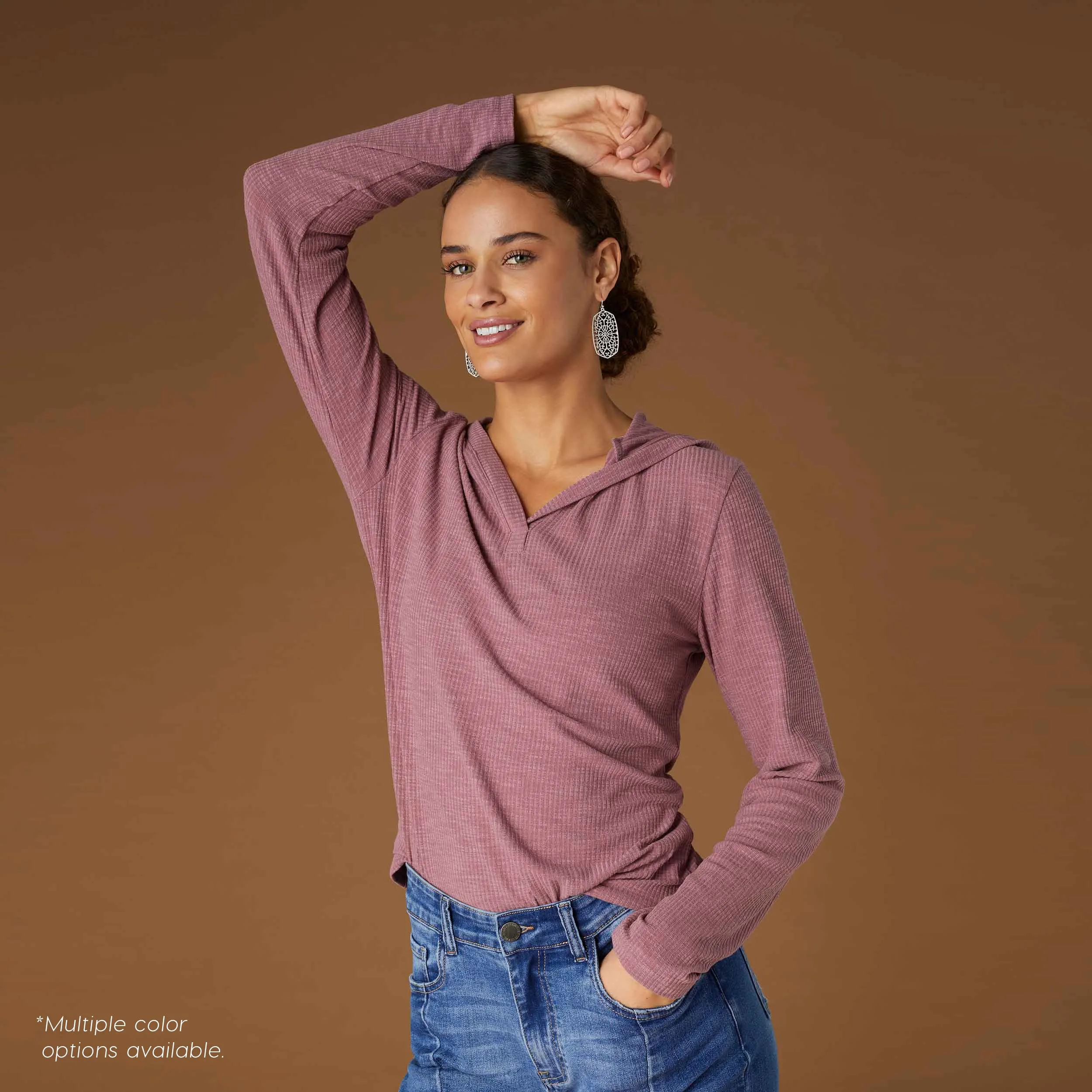 Danna Hooded Baby Rib Top - Dusty Mauve
