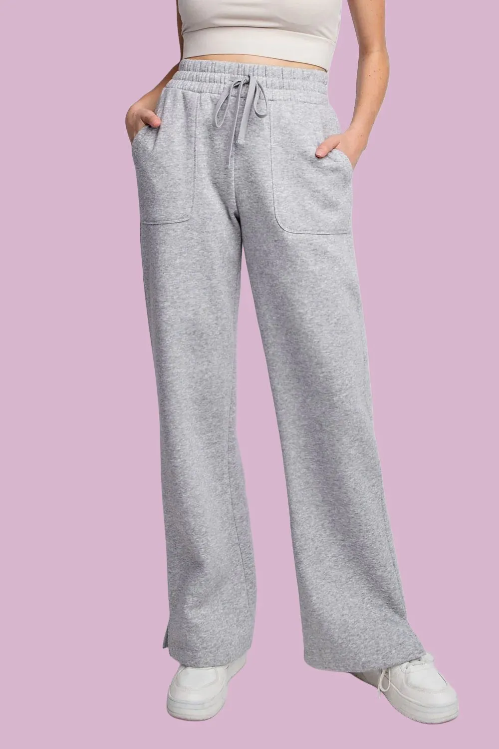 Faith Apparel Full Size Drawstring Straight Leg Slit Sweatpants