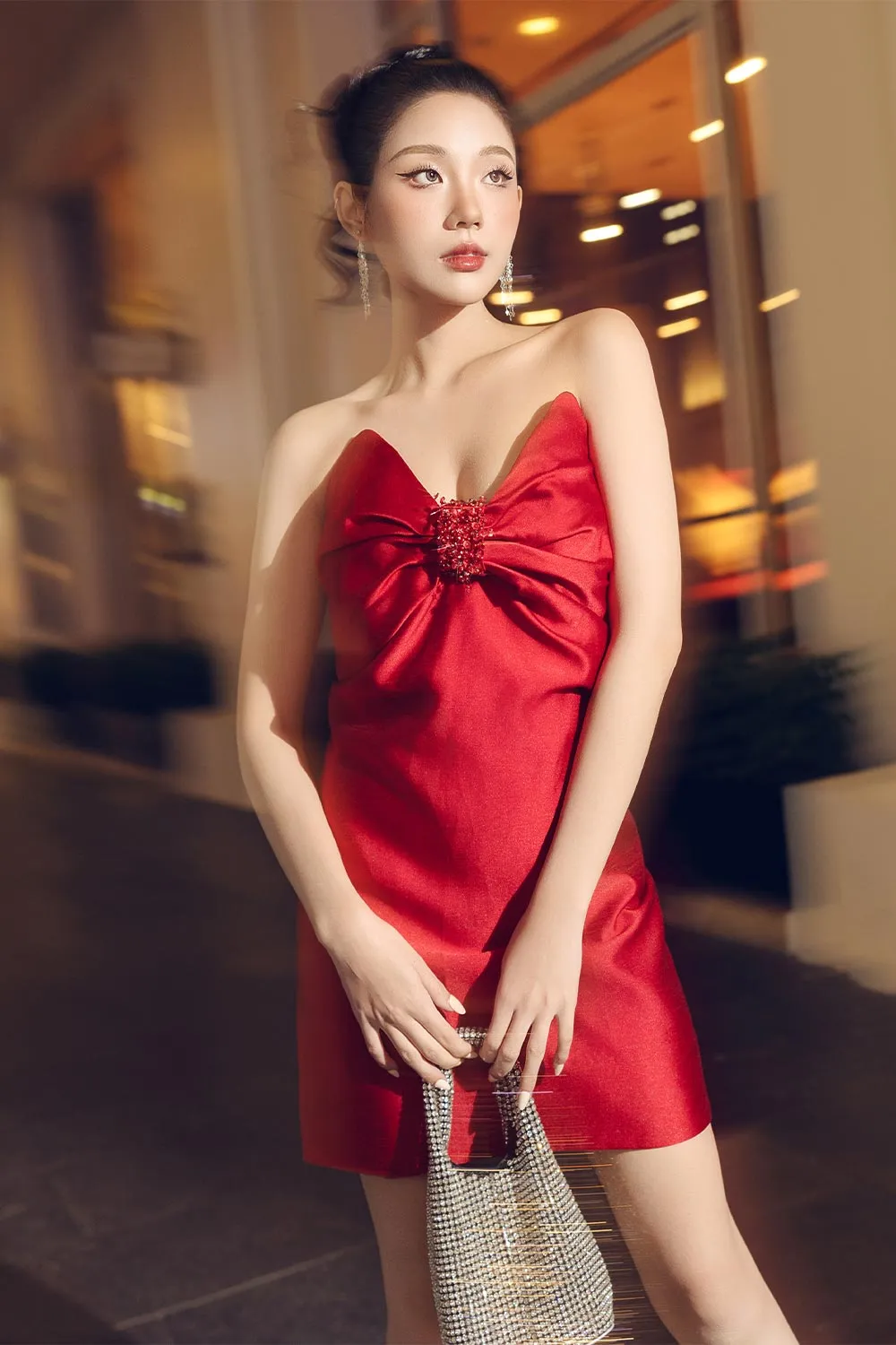 Gwen A-line Sweetheart Neck Taffeta Mini Dress