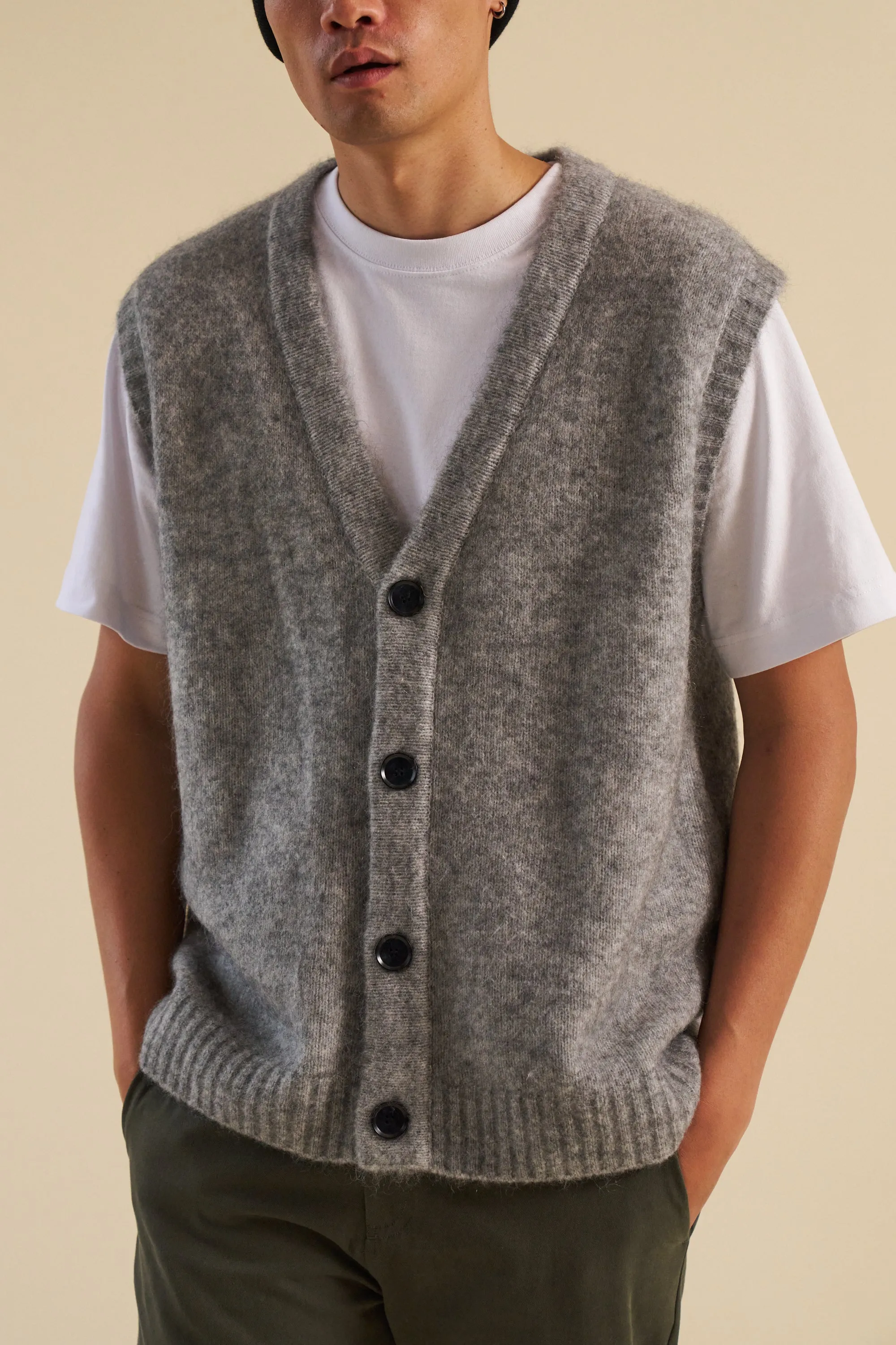 HUDSON MOHAIR CARDIGAN VEST - GREY