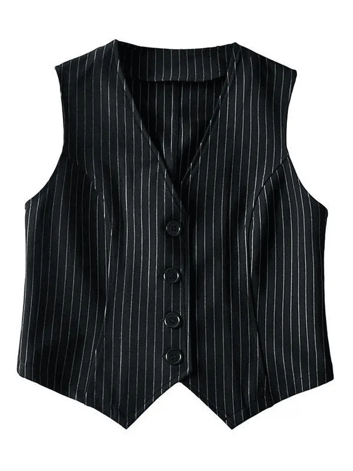Joskaa V Neck Pinstriped Button Corset Top