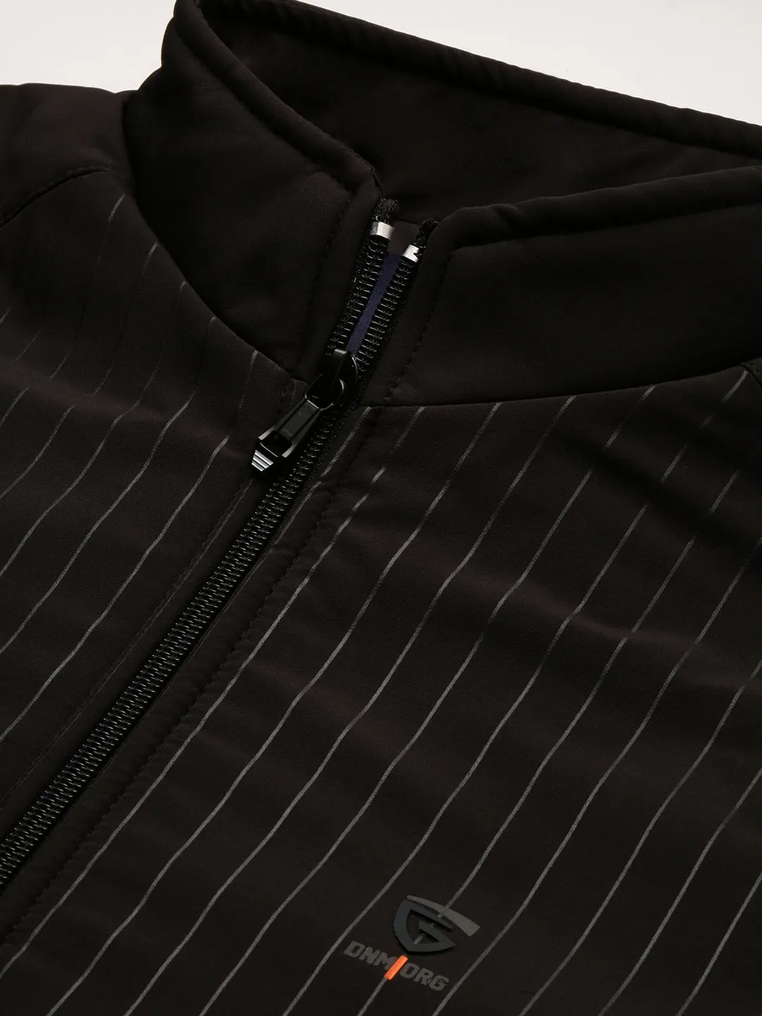 Men Solid Mock Collar Black Bomber Jacket