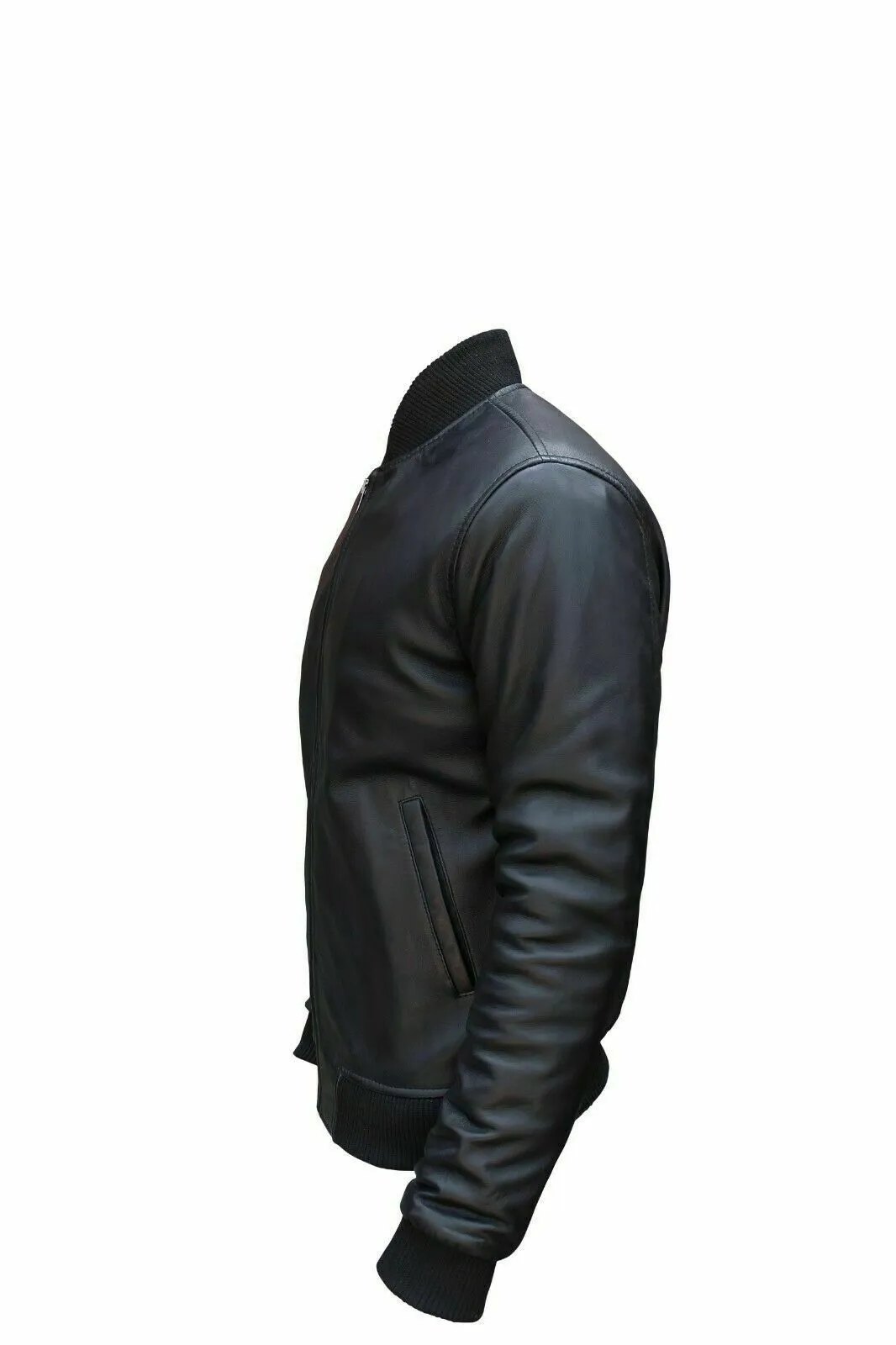 Men's Black Leather Bomber Jacket