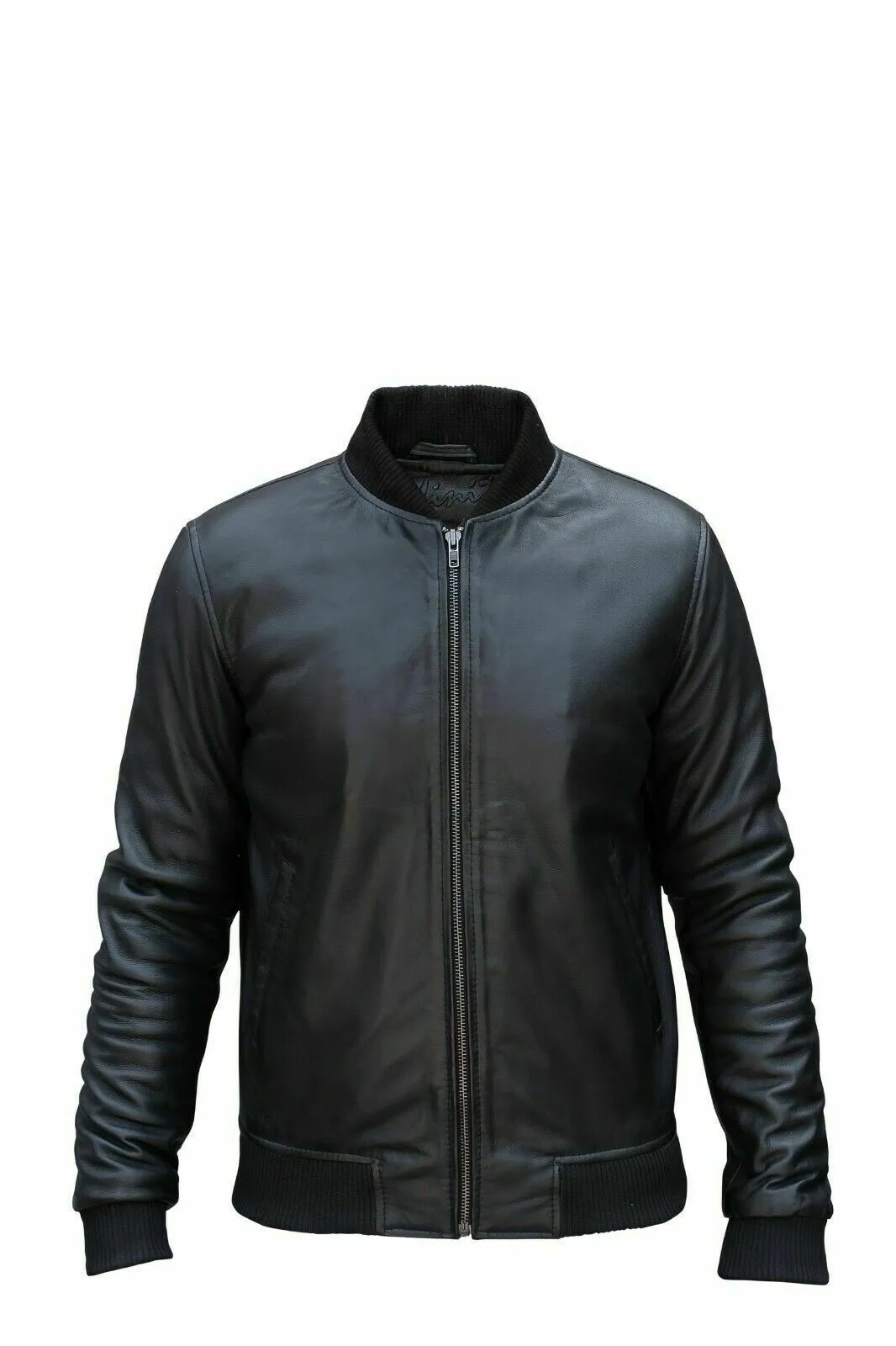 Men's Black Leather Bomber Jacket