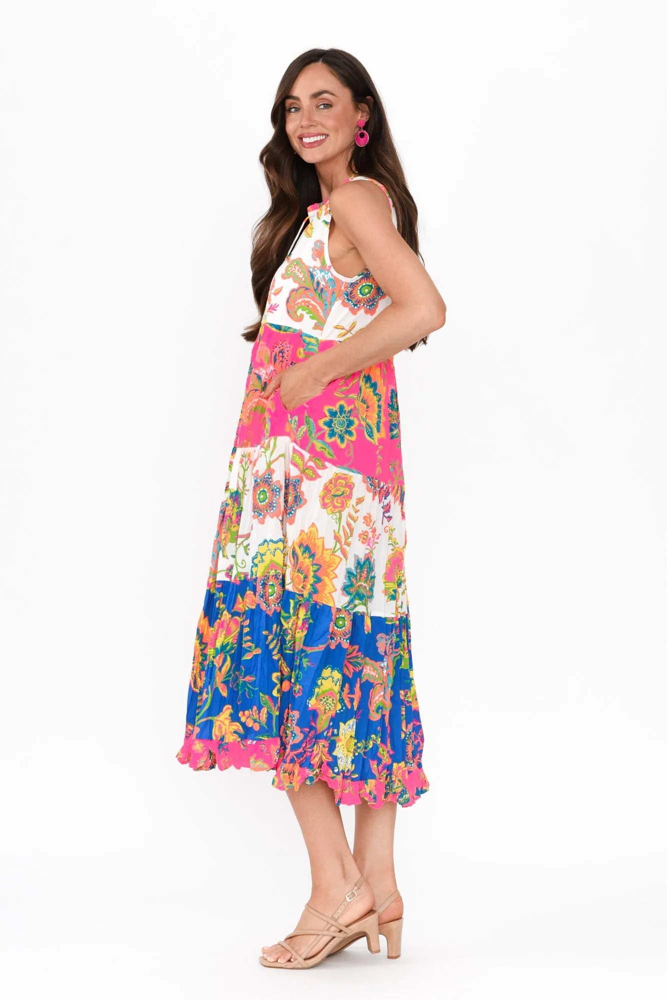 Monre Pink Floral Cotton Sleeveless Dress