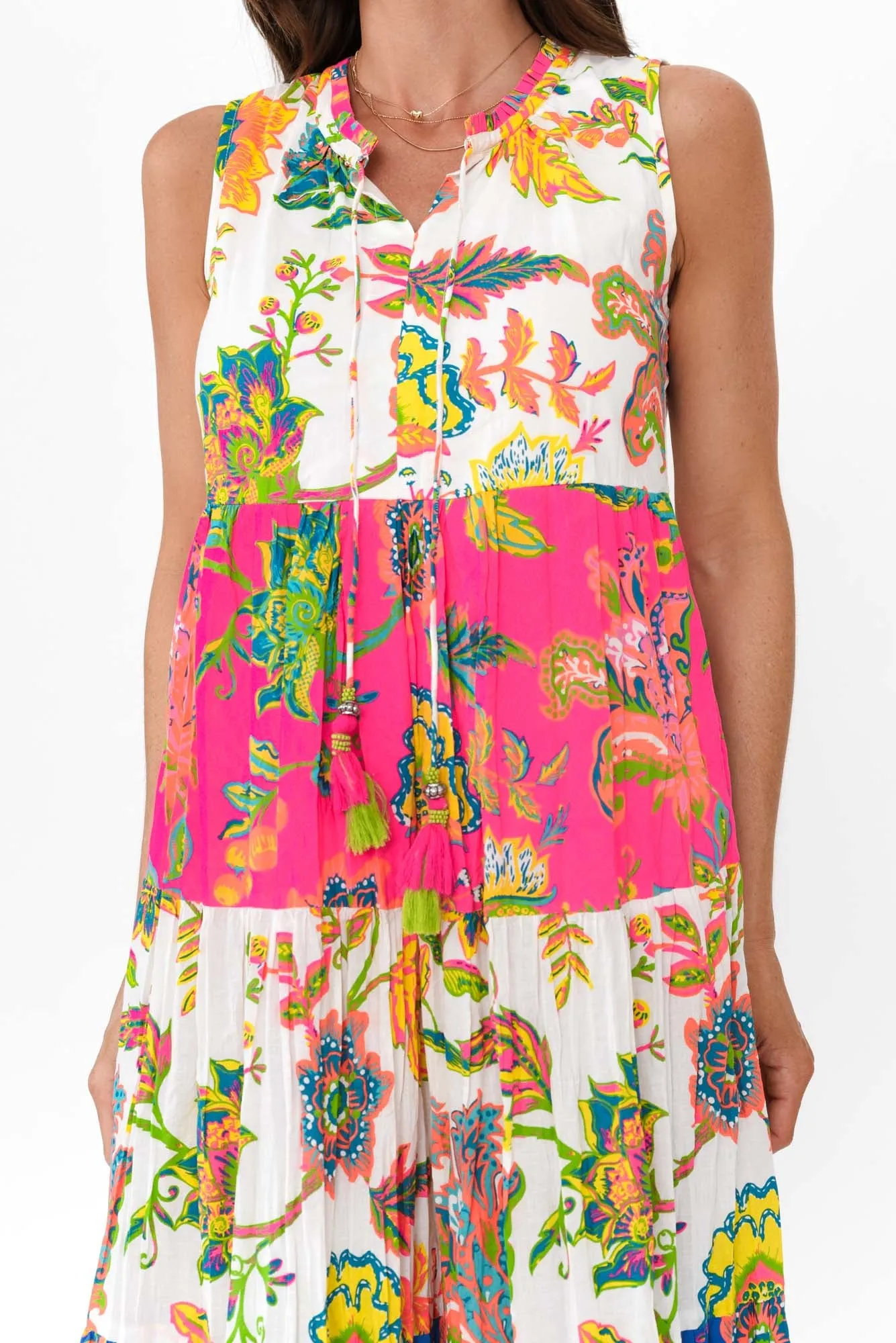 Monre Pink Floral Cotton Sleeveless Dress