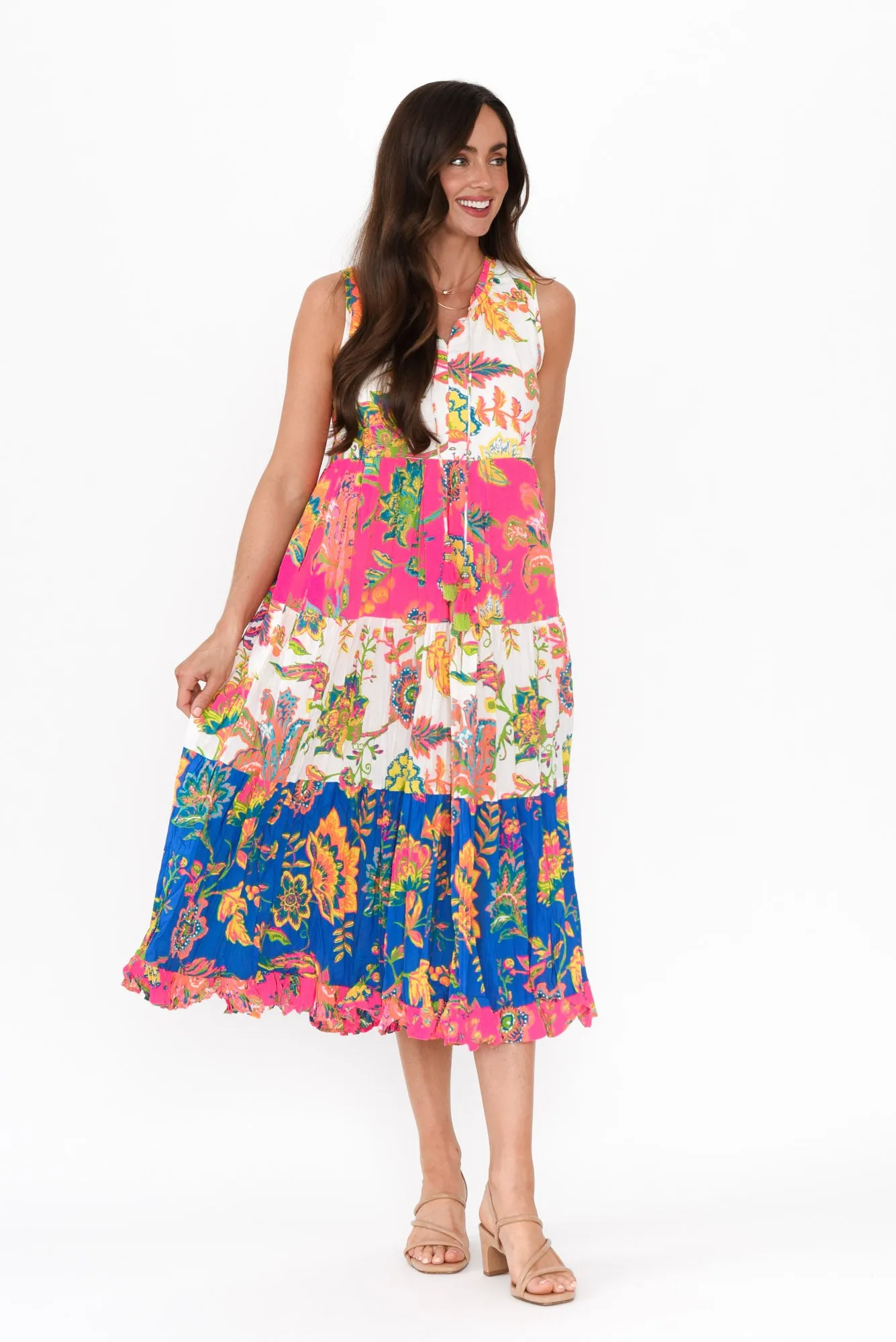 Monre Pink Floral Cotton Sleeveless Dress