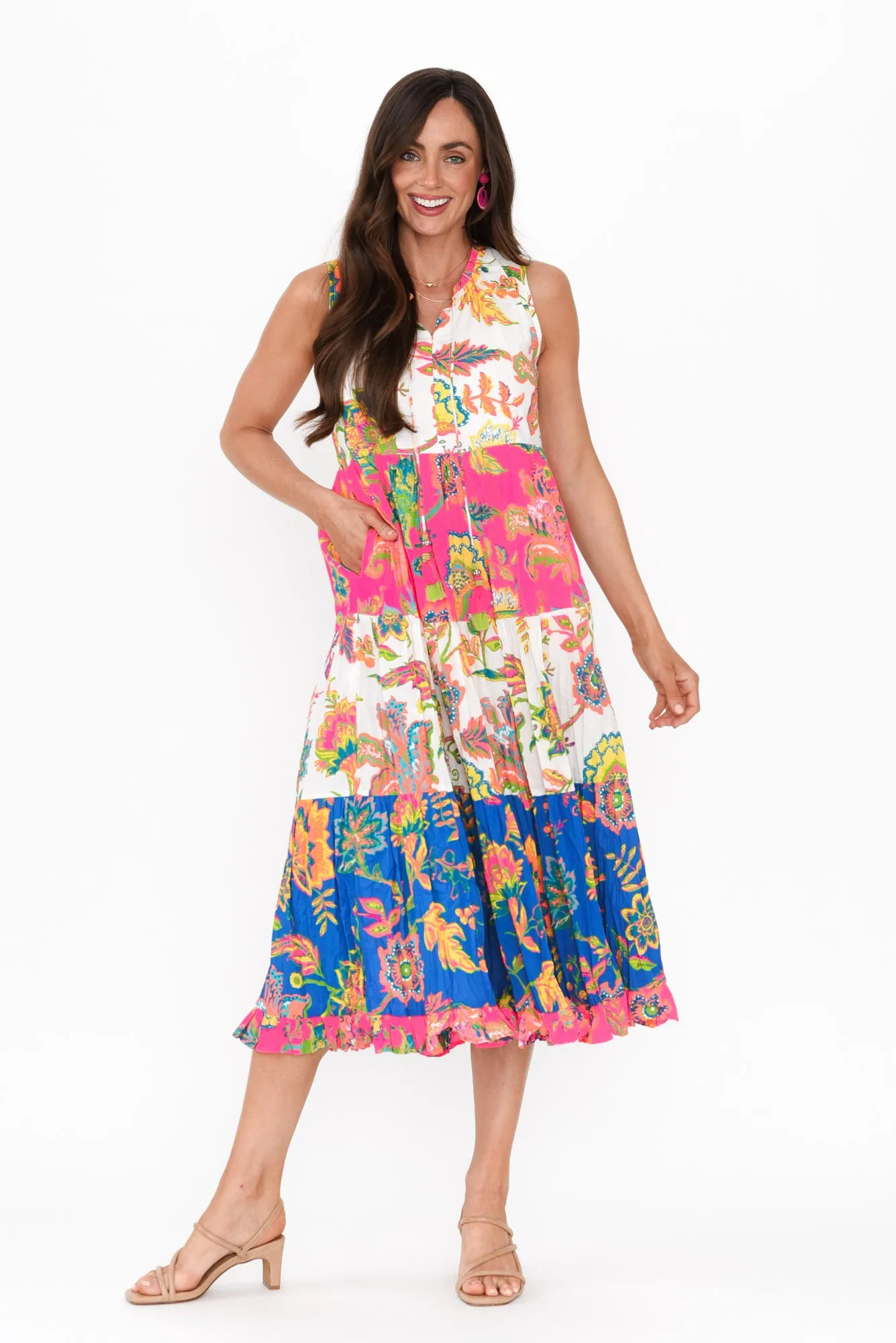 Monre Pink Floral Cotton Sleeveless Dress