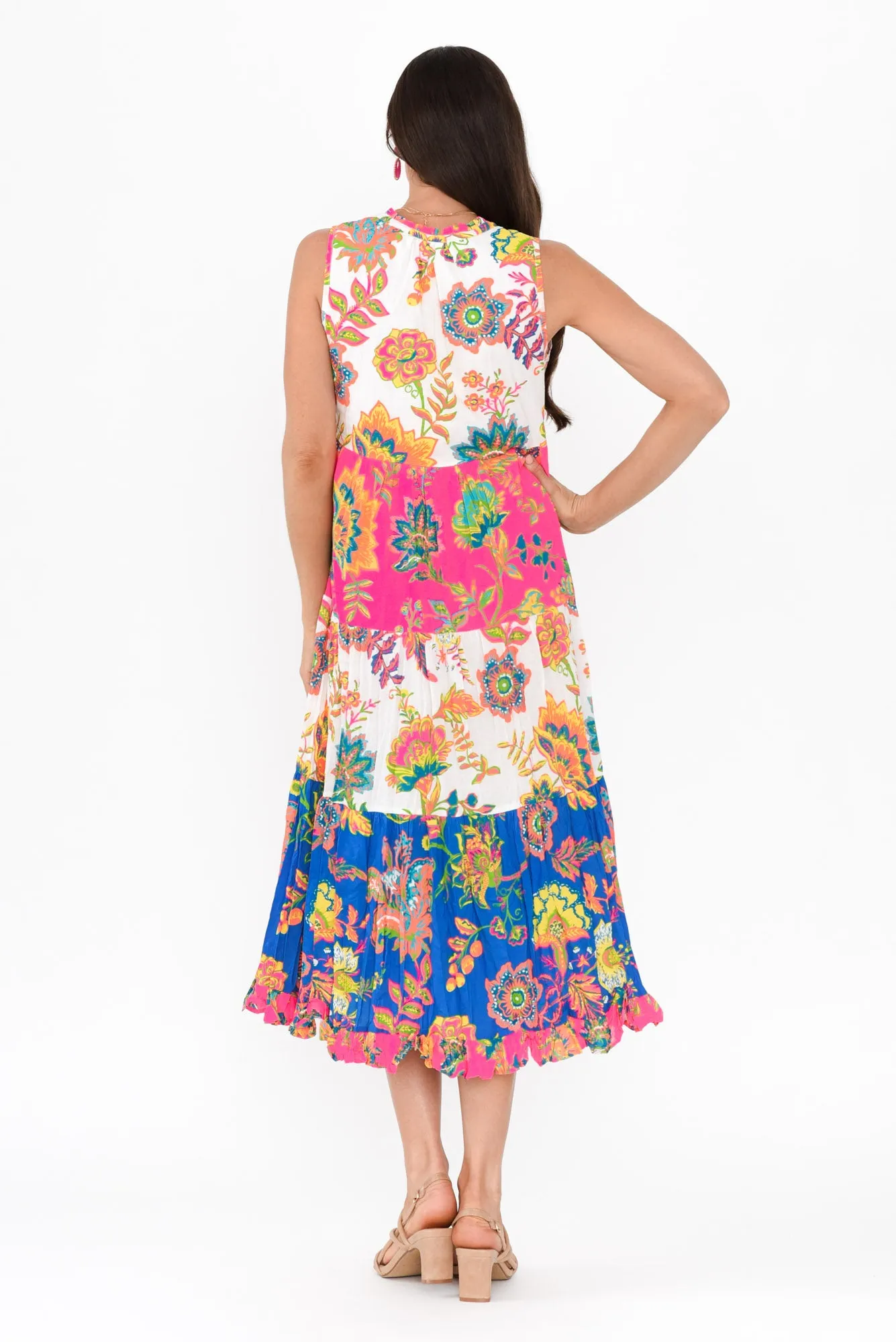Monre Pink Floral Cotton Sleeveless Dress