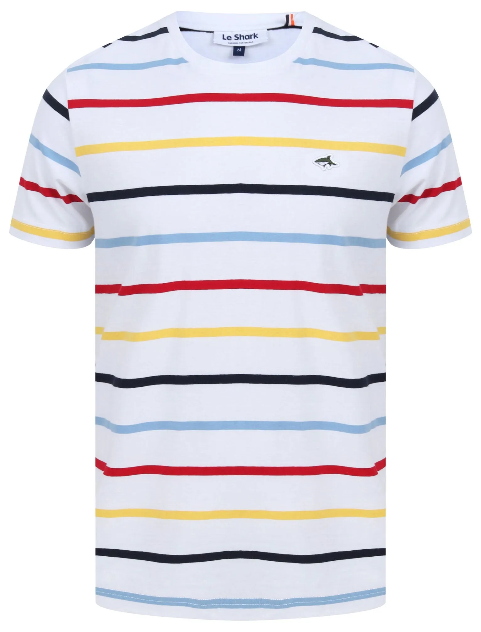 Orchardson Multi-colour Stripe Cotton Jersey T-Shirt In Bright White - Le Shark