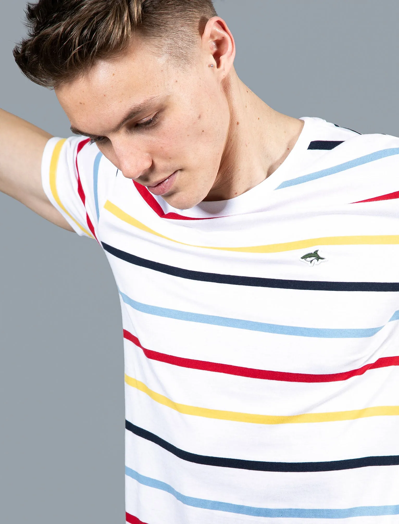 Orchardson Multi-colour Stripe Cotton Jersey T-Shirt In Bright White - Le Shark