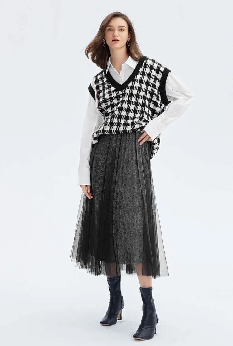 Plaid Sleeveless Loose Sweater Vest
