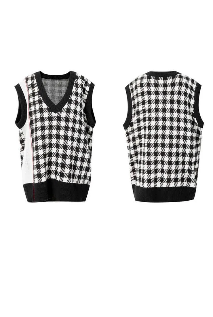 Plaid Sleeveless Loose Sweater Vest