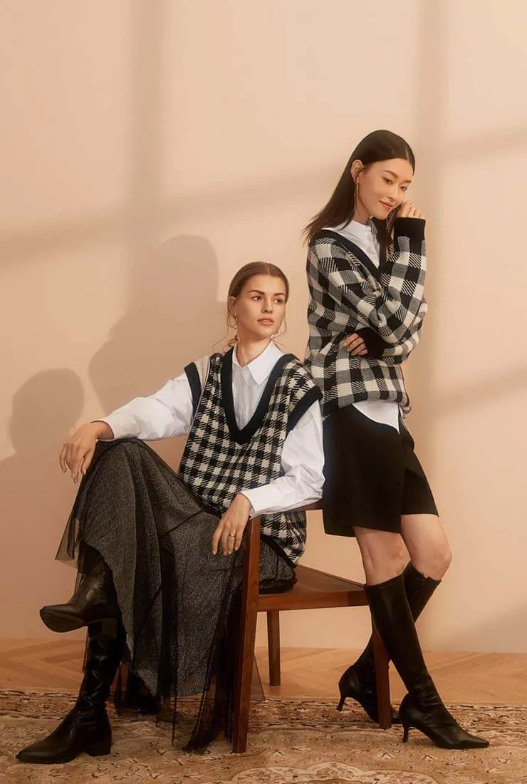 Plaid Sleeveless Loose Sweater Vest