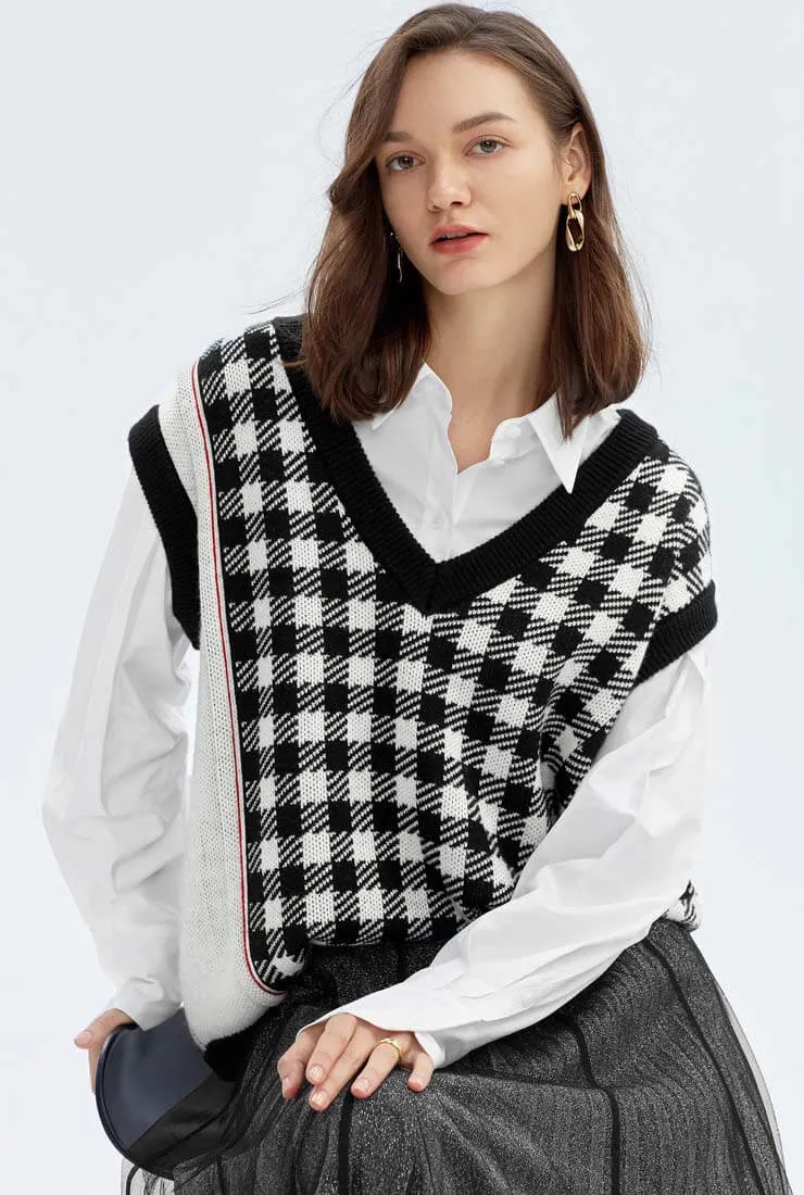 Plaid Sleeveless Loose Sweater Vest