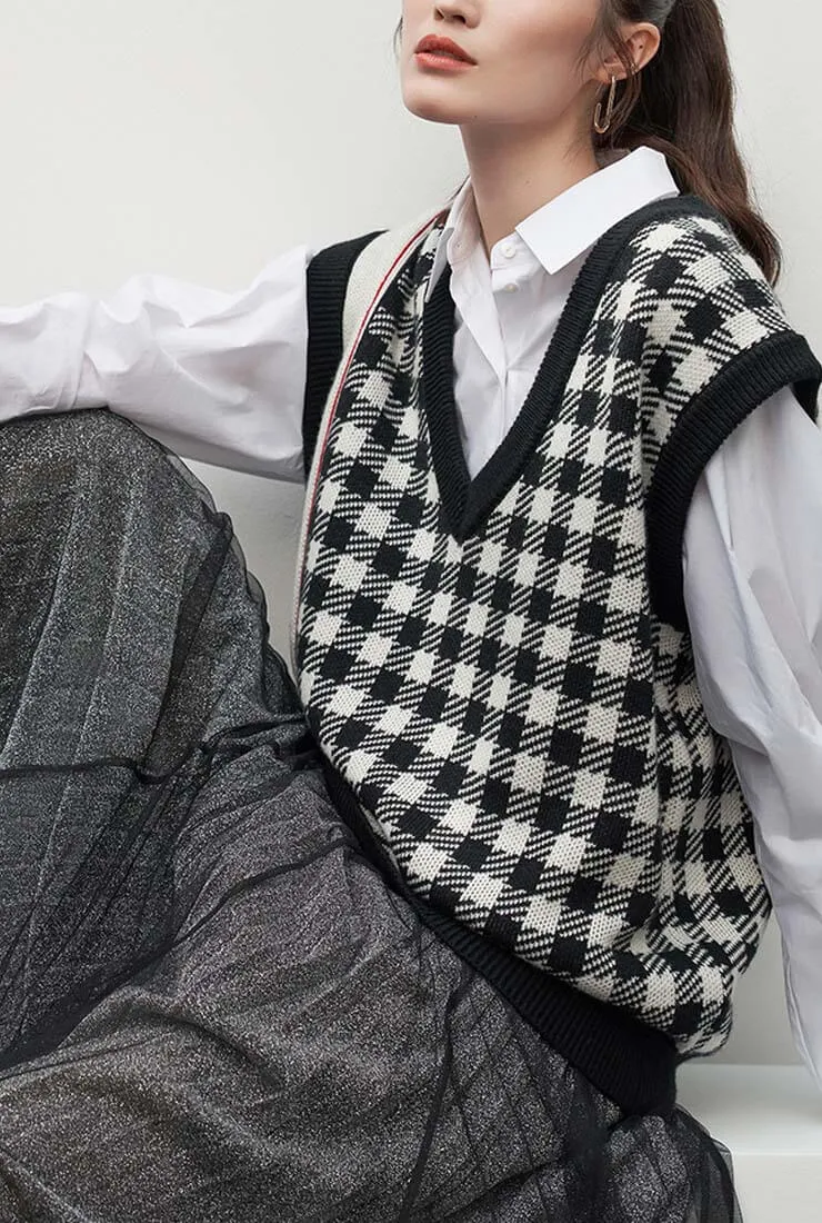 Plaid Sleeveless Loose Sweater Vest