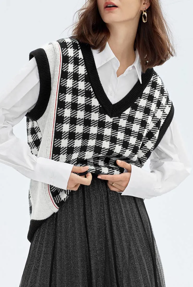 Plaid Sleeveless Loose Sweater Vest