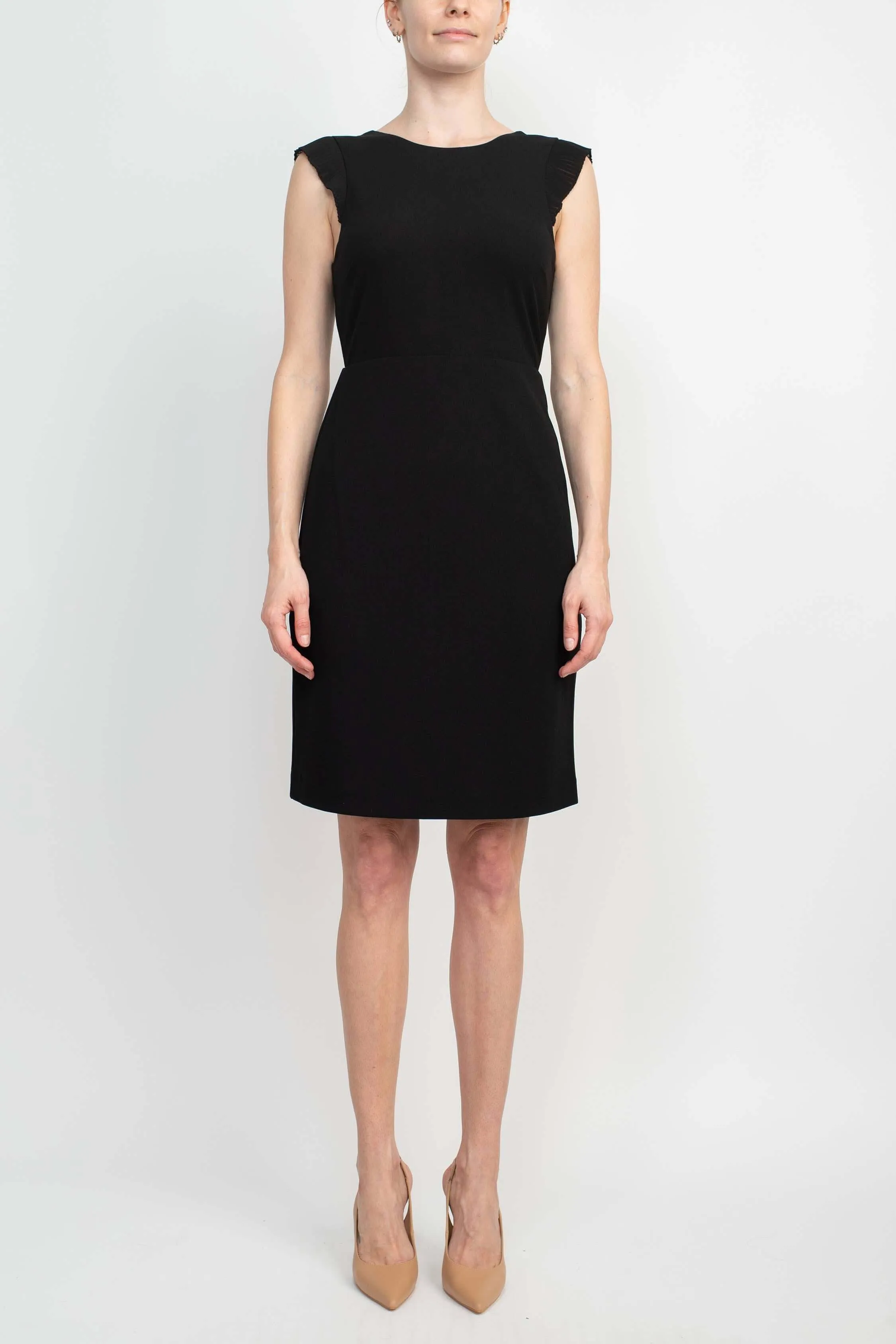 Sam Edelman Crew Neck Sleeveless Solid Zipper Back Scuba Dress