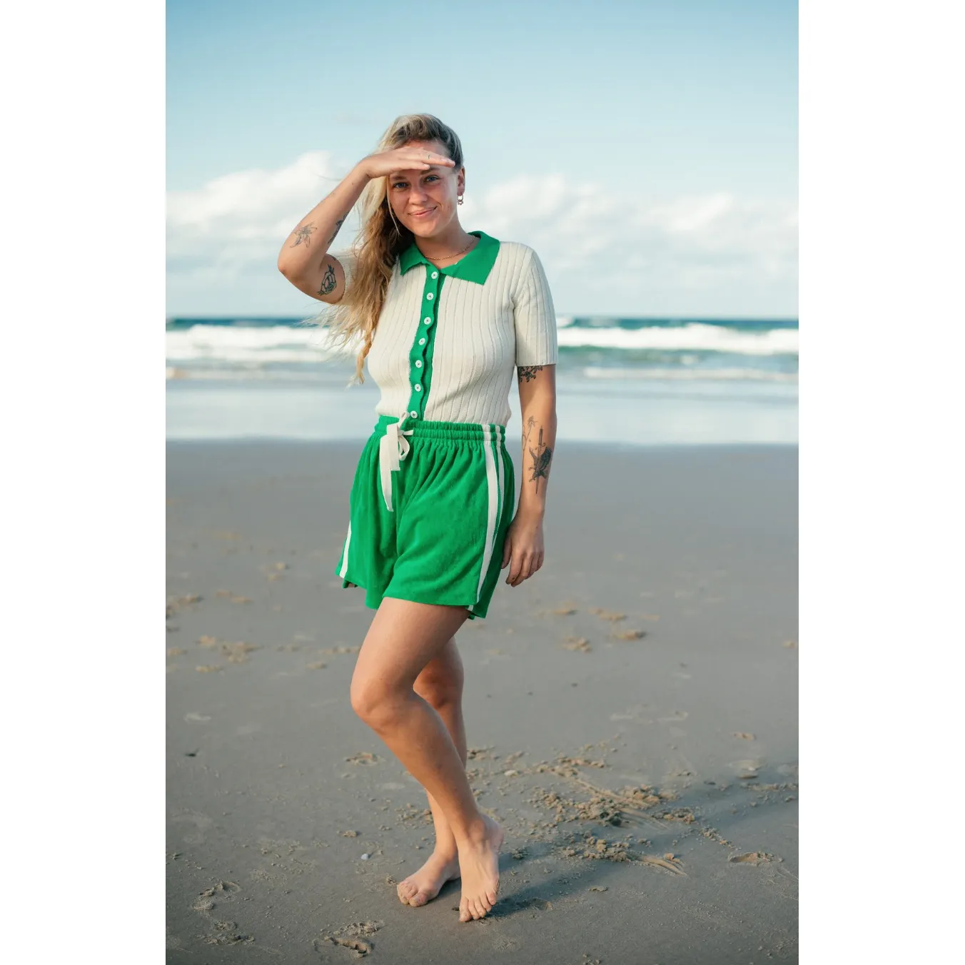 Terry Towelling Shorts Green