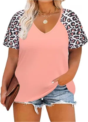 TIYOMI Plus Size Tops for Women Short Sleeve Color Block Raglan Sexy V Neck Shirts Tunic Spring Summer XL-5XL 14W-28W